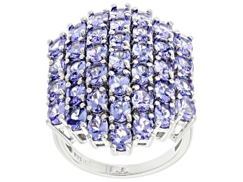 Picture of Pre-Owned Blue Tanzanite Rhodium Over Sterling Silver Cluster Ring. 5.60ctw
