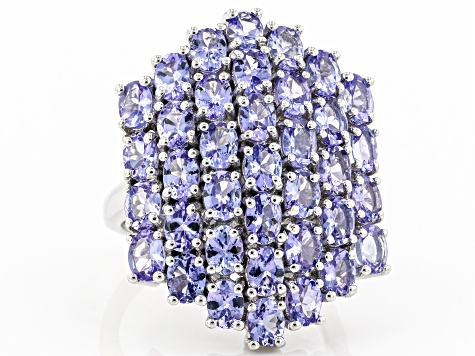 Pre-Owned Blue Tanzanite Rhodium Over Sterling Silver Cluster Ring. 5.60ctw