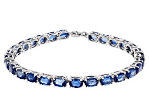 Pre-Owned Blue Kyanite Rhodium Over Sterling Silver Bracelet. 14.07ctw