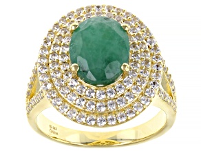 Pre-Owned Green Emerald 18k Yellow Gold Over Sterling Silver Ring 4.25ctw
