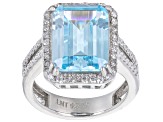 Pre-Owned Blue And White Cubic Zirconia Rhodium Over Sterling Silver Ring 12.18ctw