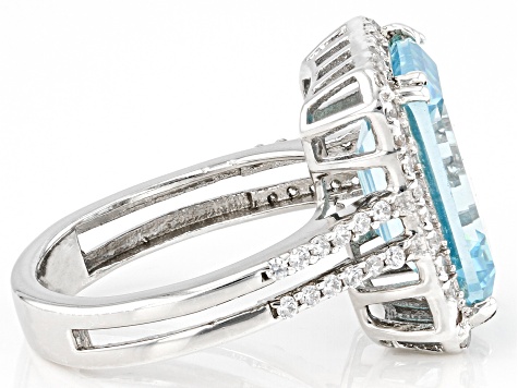 Pre-Owned Blue And White Cubic Zirconia Rhodium Over Sterling Silver Ring 12.18ctw