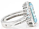 Pre-Owned Blue And White Cubic Zirconia Rhodium Over Sterling Silver Ring 12.18ctw