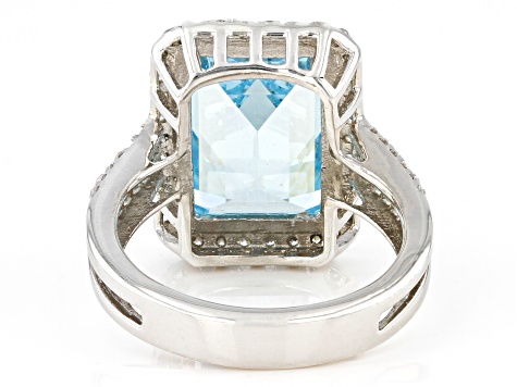 Pre-Owned Blue And White Cubic Zirconia Rhodium Over Sterling Silver Ring 12.18ctw