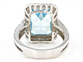 Pre-Owned Blue And White Cubic Zirconia Rhodium Over Sterling Silver Ring 12.18ctw