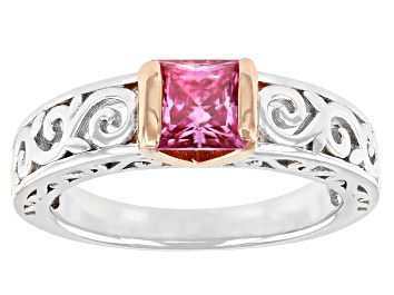 Picture of Pre-Owned Pink moissanite platineve and 14k rose gold over sterling silver solitaire ring .90ct DEW