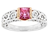 Pre-Owned Pink moissanite platineve and 14k rose gold over sterling silver solitaire ring .90ct DEW