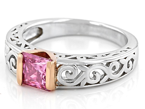 Pre-Owned Pink moissanite platineve and 14k rose gold over sterling silver solitaire ring .90ct DEW