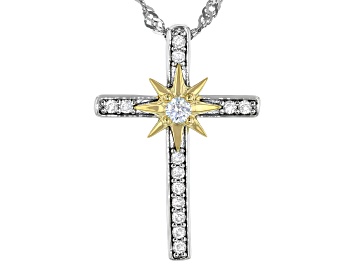 Picture of Pre-Owned Moissanite platineve and 14k yellow gold over sterling silver cross pendant .18ctw DEW.