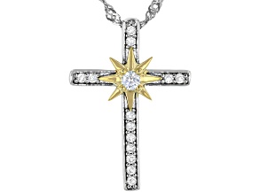 Pre-Owned Moissanite platineve and 14k yellow gold over sterling silver cross pendant .18ctw DEW.