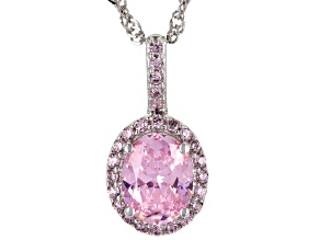 Pre-Owned Pink Cubic Zirconia Rhodium Over Sterling Silver Pendant With Chain 3.57ctw