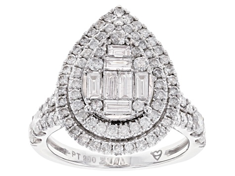 Pre-Owned White Diamond 900 Platinum Cluster Ring 2.00ctw