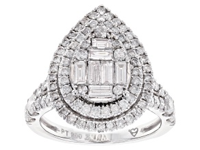 Pre-Owned White Diamond 900 Platinum Cluster Ring 2.00ctw