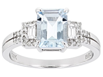 Picture of Pre-Owned Blue Aquamarine Rhodium Over 14K White Gold Ring 1.25ctw