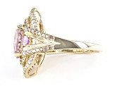 Pre-Owned Pink Kunzite And Pink Sapphire With White And Champagne Diamond 14k Yellow Gold Ring 3.77c