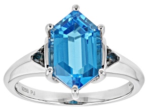 Pre-Owned Hexagon Swiss Blue Topaz And Blue Diamond Sterling Silver Ring 3.25ctw
