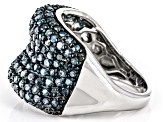 Pre-Owned Blue Diamond Rhodium Over Sterling Silver Multi-Row Ring 2.35ctw