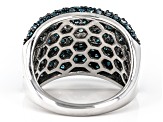 Pre-Owned Blue Diamond Rhodium Over Sterling Silver Multi-Row Ring 2.35ctw