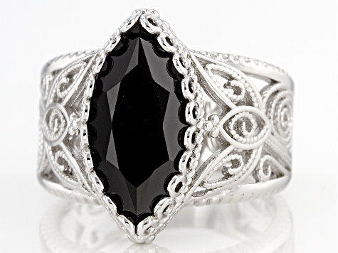 Pre-Owned Black Spinel Rhodium Over Sterling Silver Solitaire Ring 5.00ct