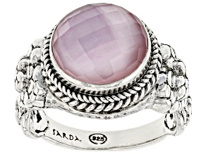 Pre-Owned Rose Mother-of-Pearl Quartz Triplet Silver Ring