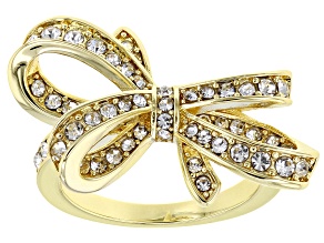 Pre-Owned White Crystal Gold Tone Bow Ring