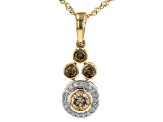Pre-Owned Champagne And White Diamond 14k Yellow Gold Pendant With Chain 0.51ctw