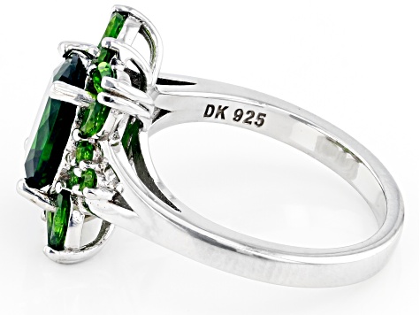 Pre-Owned Mixed Shape Chrome Diopside Rhodium Over Sterling Silver Ring 2.80ctw