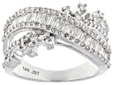 Pre-Owned White Diamond 14K White Gold Crossover Ring 1.00ctw
