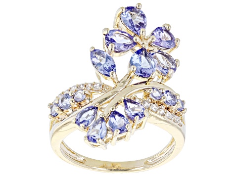 Pre-Owned Blue Multi Shape Tanzanite With White Zircon 18k Yellow Gold Over Sterling Silver Ring 2.3