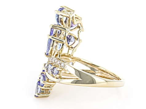 Pre-Owned Blue Multi Shape Tanzanite With White Zircon 18k Yellow Gold Over Sterling Silver Ring 2.3