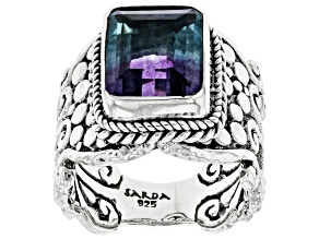 Pre-Owned Bi-Color Fluorite Sterling Silver Solitaire Ring 4.76ct