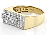 Pre-Owned White Diamond 10k Yellow Gold Mens Cluster Ring 0.90ctw