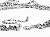 Pre-Owned White Crystal Silver Tone Byzantine Three Row Convertible Necklace