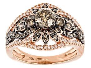 Pre-Owned Champagne And White Diamond 10k Rose Gold Center Design Ring 1.50ctw