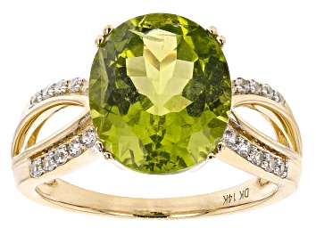 Picture of Pre-Owned Green Manchurian Peridot(TM) 14k Yellow Gold Ring 4.77ctw