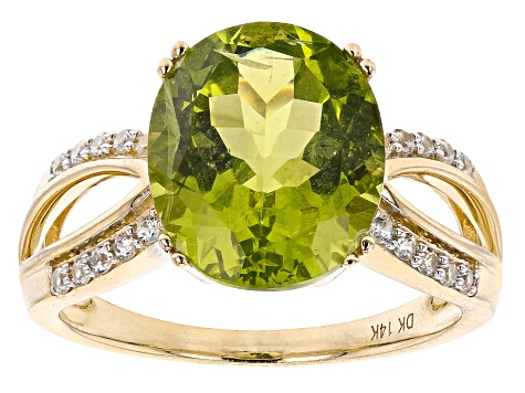 Pre-Owned Green Manchurian Peridot(TM) 14k Yellow Gold Ring 4.77ctw