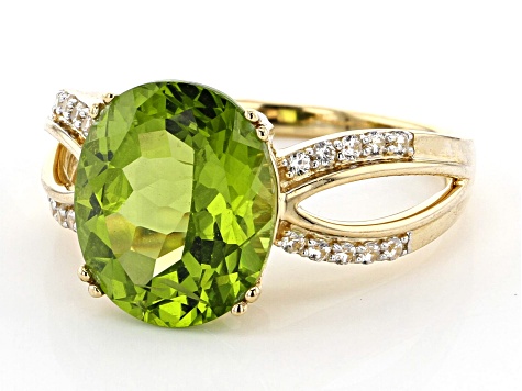 Pre-Owned Green Manchurian Peridot(TM) 14k Yellow Gold Ring 4.77ctw
