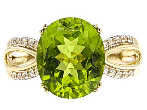 Pre-Owned Green Manchurian Peridot(TM) 14k Yellow Gold Ring 4.77ctw