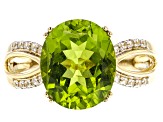 Pre-Owned Green Manchurian Peridot(TM) 14k Yellow Gold Ring 4.77ctw
