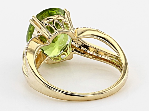 Pre-Owned Green Manchurian Peridot(TM) 14k Yellow Gold Ring 4.77ctw