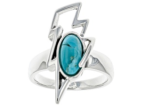 Pre-Owned  Blue Turquoise Rhodium Over Silver Lightening Bolt Ring