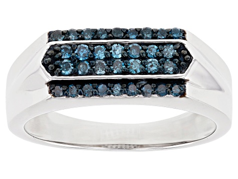 Pre-Owned Blue Diamond Rhodium Over Sterling Silver Men's Band Ring 0.43ctw