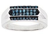 Pre-Owned Blue Diamond Rhodium Over Sterling Silver Men's Band Ring 0.43ctw