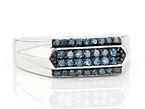 Pre-Owned Blue Diamond Rhodium Over Sterling Silver Men's Band Ring 0.43ctw