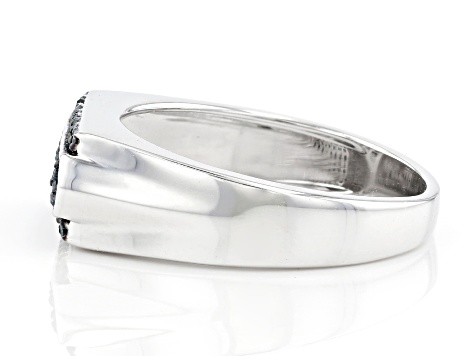 Pre-Owned Blue Diamond Rhodium Over Sterling Silver Men's Band Ring 0.43ctw