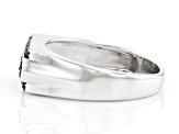 Pre-Owned Blue Diamond Rhodium Over Sterling Silver Men's Band Ring 0.43ctw