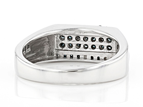 Pre-Owned Blue Diamond Rhodium Over Sterling Silver Men's Band Ring 0.43ctw