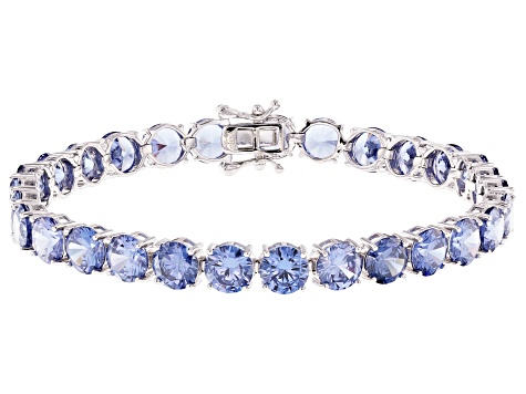 Pre-Owned Blue Cubic Zirconia Rhodium Over Sterling Silver Tennis Bracelet 37.47ctw