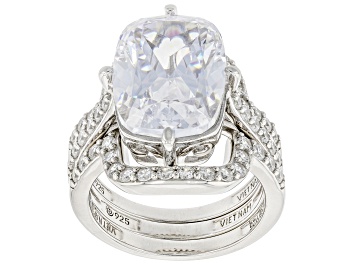 Picture of Pre-Owned White Cubic Zirconia Platinum Over Sterling Silver Ring Set 10.56ctw