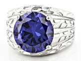 Pre-Owned Blue Cubic Zirconia Rhodium Over Sterling Silver Ring 10.32ctw